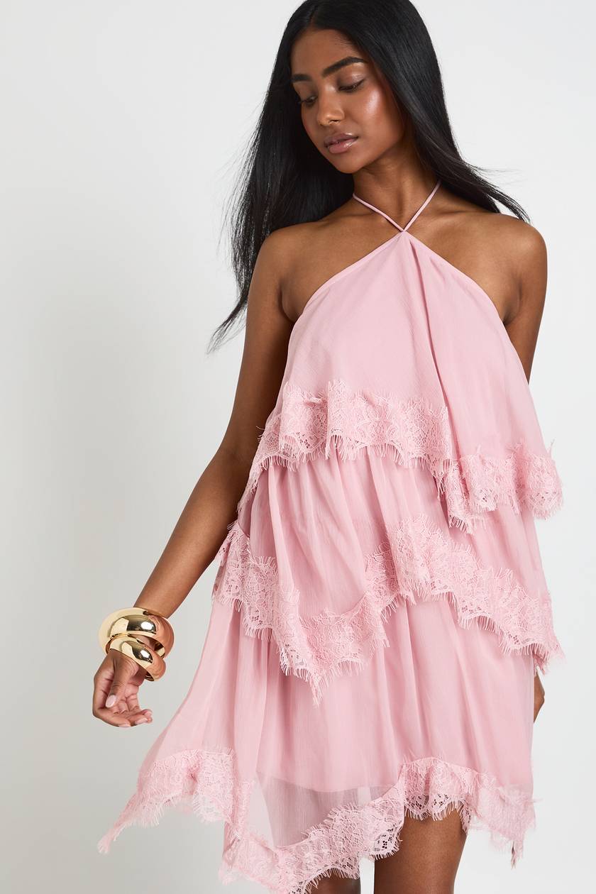 Pink chiffon ruffles dress