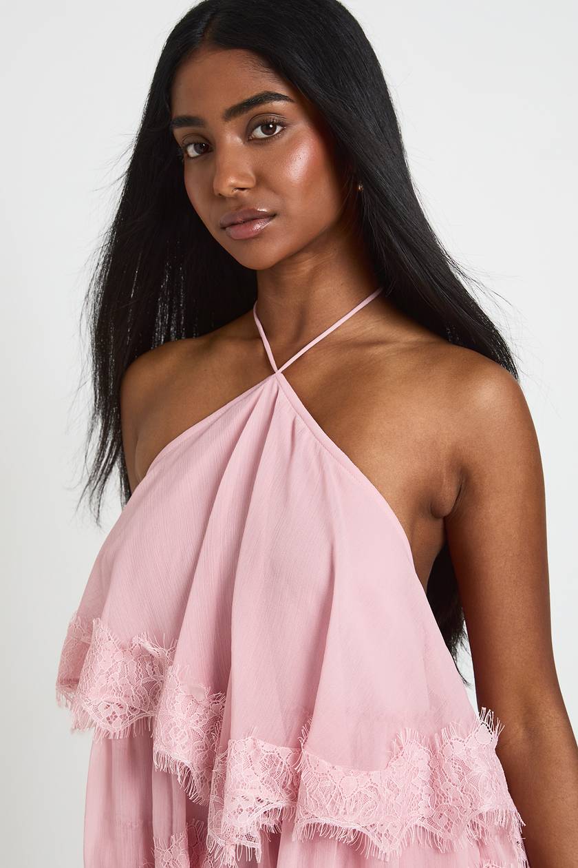 Pink chiffon ruffles dress