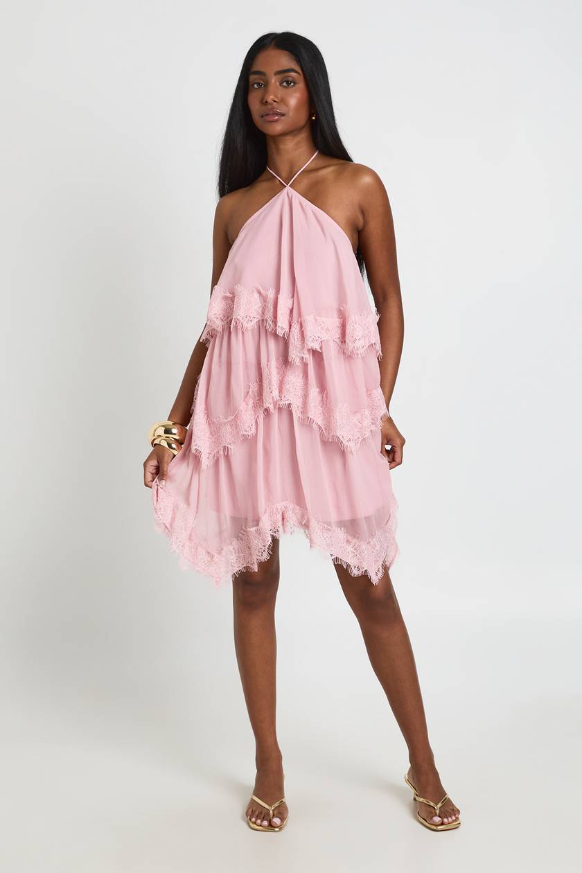 Pink chiffon ruffles dress